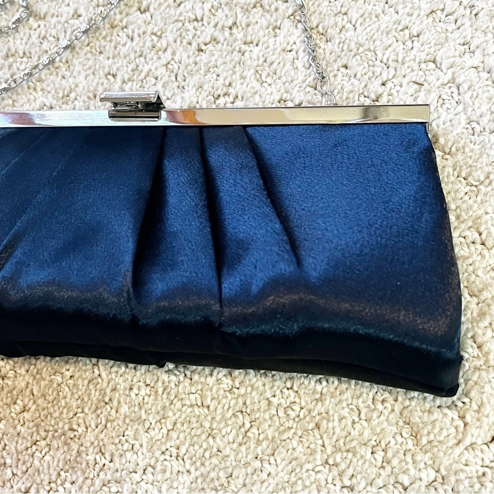 Gunne Sax Jessica McClintock Clutch Shoulder Blue Silver Evening Event Wedding - Picture 3 of 10